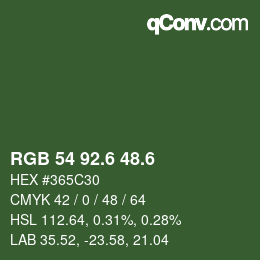 カラーコード: RGB 54 92.6 48.6 | qconv.com
