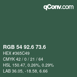 カラーコード: RGB 54 92.6 73.6 | qconv.com