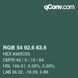 カラーコード: RGB 54 92.6 83.6 | qconv.com
