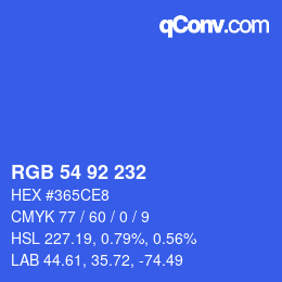颜色代码: RGB 54 92 232 | qconv.com