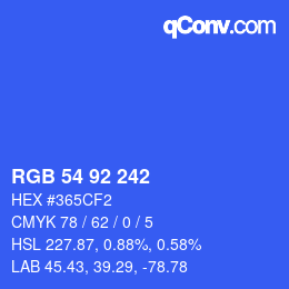 カラーコード: RGB 54 92 242 | qconv.com