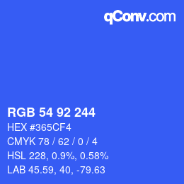 カラーコード: RGB 54 92 244 | qconv.com