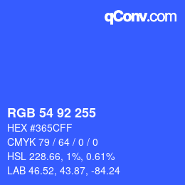 Color code: RGB 54 92 255 | qconv.com