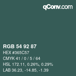 カラーコード: RGB 54 92 87 | qconv.com