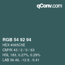 颜色代码: RGB 54 92 94 | qconv.com
