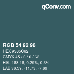カラーコード: RGB 54 92 98 | qconv.com