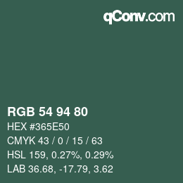 颜色代码: RGB 54 94 80 | qconv.com
