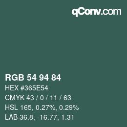 颜色代码: RGB 54 94 84 | qconv.com