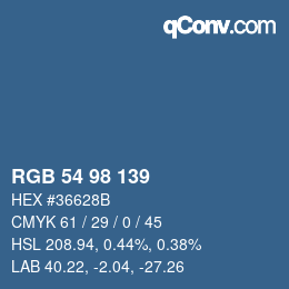 Color code: RGB 54 98 139 | qconv.com