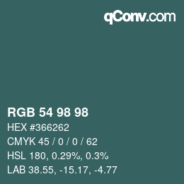 Farbcode: RGB 54 98 98 | qconv.com