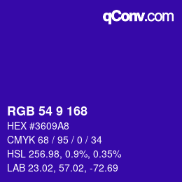 Color code: RGB 54 9 168 | qconv.com