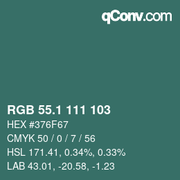 カラーコード: RGB 55.1 111 103 | qconv.com