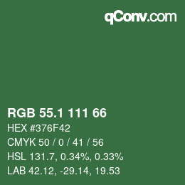 カラーコード: RGB 55.1 111 66 | qconv.com