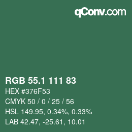 Color code: RGB 55.1 111 83 | qconv.com