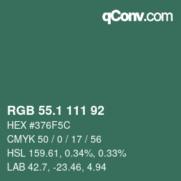 Color code: RGB 55.1 111 92 | qconv.com