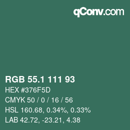 Color code: RGB 55.1 111 93 | qconv.com