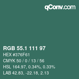 Color code: RGB 55.1 111 97 | qconv.com