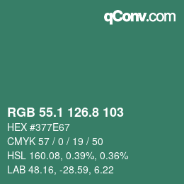 カラーコード: RGB 55.1 126.8 103 | qconv.com