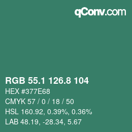 カラーコード: RGB 55.1 126.8 104 | qconv.com