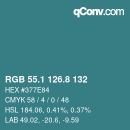 Color code: RGB 55.1 126.8 132 | qconv.com