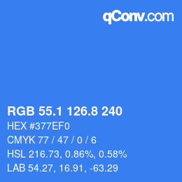 カラーコード: RGB 55.1 126.8 240 | qconv.com