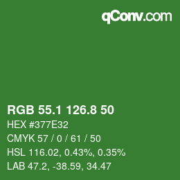 カラーコード: RGB 55.1 126.8 50 | qconv.com