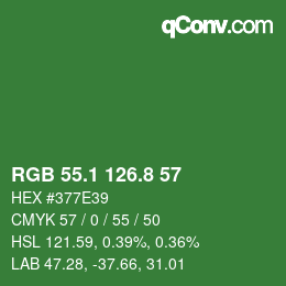 カラーコード: RGB 55.1 126.8 57 | qconv.com