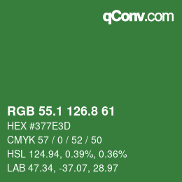 カラーコード: RGB 55.1 126.8 61 | qconv.com