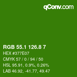 カラーコード: RGB 55.1 126.8 7 | qconv.com
