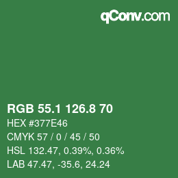 カラーコード: RGB 55.1 126.8 70 | qconv.com