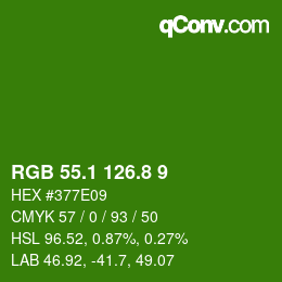 カラーコード: RGB 55.1 126.8 9 | qconv.com