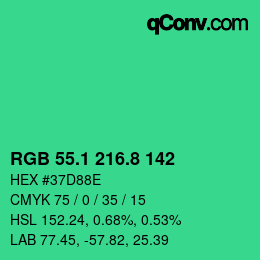 カラーコード: RGB 55.1 216.8 142 | qconv.com