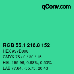 カラーコード: RGB 55.1 216.8 152 | qconv.com