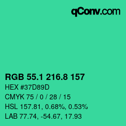 カラーコード: RGB 55.1 216.8 157 | qconv.com