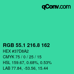 カラーコード: RGB 55.1 216.8 162 | qconv.com