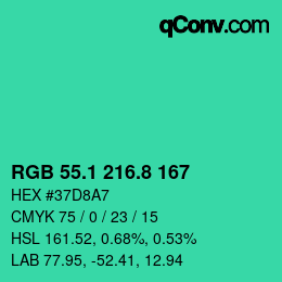 カラーコード: RGB 55.1 216.8 167 | qconv.com