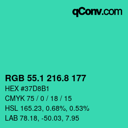 カラーコード: RGB 55.1 216.8 177 | qconv.com
