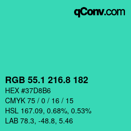 カラーコード: RGB 55.1 216.8 182 | qconv.com