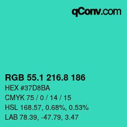 カラーコード: RGB 55.1 216.8 186 | qconv.com