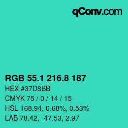 カラーコード: RGB 55.1 216.8 187 | qconv.com