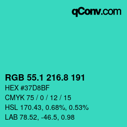カラーコード: RGB 55.1 216.8 191 | qconv.com
