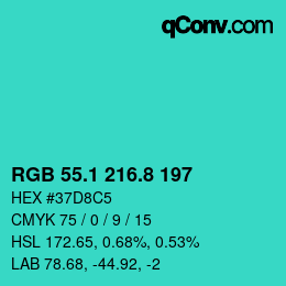 カラーコード: RGB 55.1 216.8 197 | qconv.com