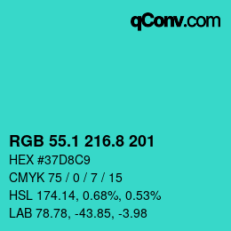 カラーコード: RGB 55.1 216.8 201 | qconv.com