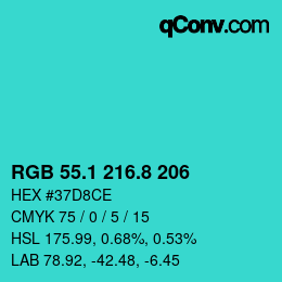 カラーコード: RGB 55.1 216.8 206 | qconv.com