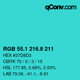カラーコード: RGB 55.1 216.8 211 | qconv.com