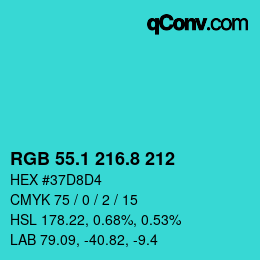 カラーコード: RGB 55.1 216.8 212 | qconv.com
