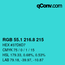 カラーコード: RGB 55.1 216.8 215 | qconv.com