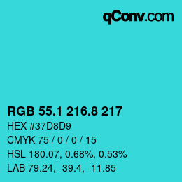 カラーコード: RGB 55.1 216.8 217 | qconv.com