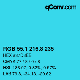 カラーコード: RGB 55.1 216.8 235 | qconv.com