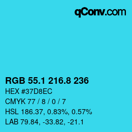 Color code: RGB 55.1 216.8 236 | qconv.com